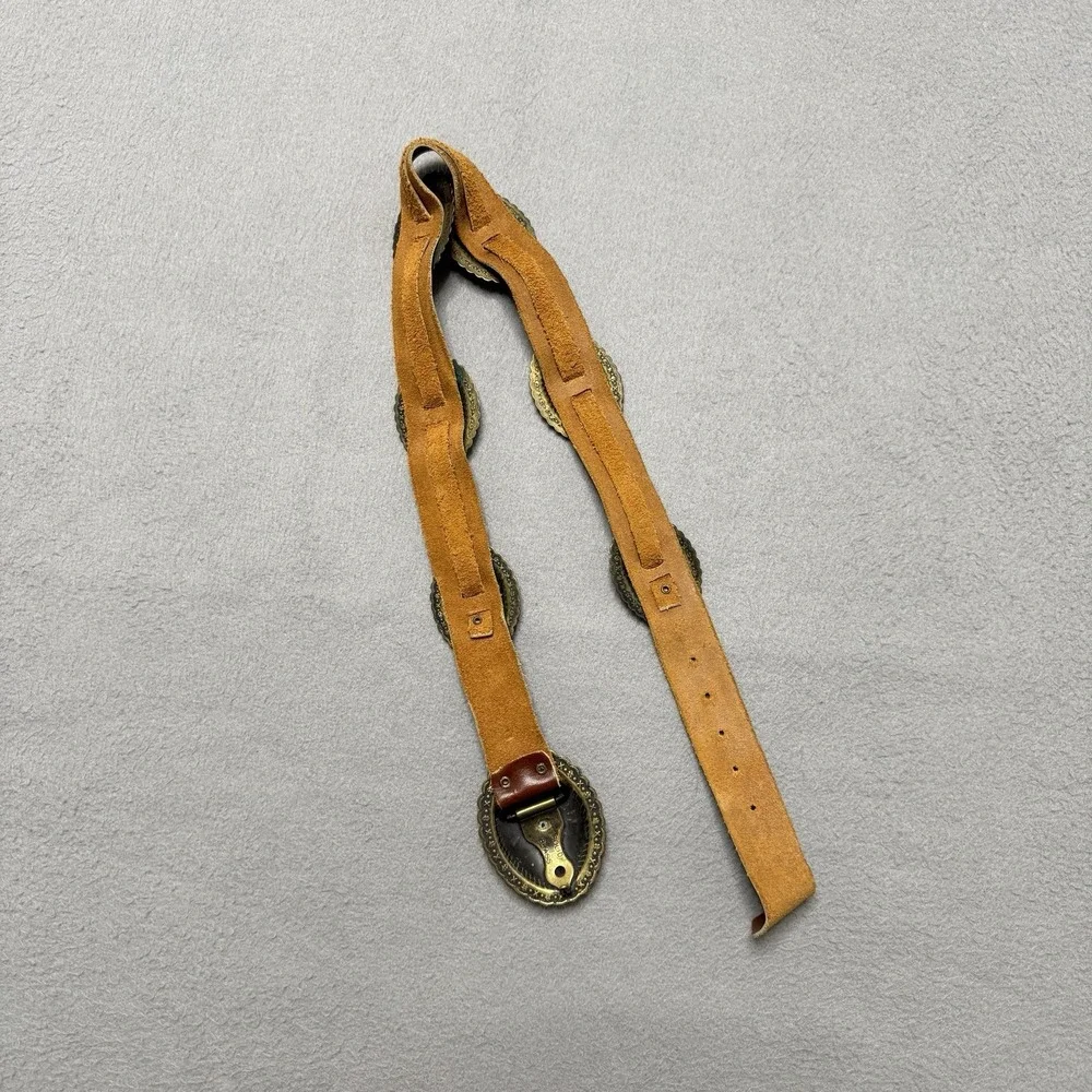 Concho Belt Womens 28 Brown Leather Brass Western Boho Festival Rodeo